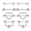 Conjunto de 8 piezas de piercings para pezón de gran venta internacional con encaje incrustado con circonita en forma de corazón. Piercing para pezón redondo. Clavo para pezón de acero inoxidable. Anillo para pezón perforado.