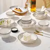 Tigela de Cerâmica Colorida Sob Esmalte, Tigela de Sopa Celadon, Novo Conjunto de Louça de Cerâmica 2025, Hashis, Tigela de Arroz, Prato, Conjunto Cinza Tempo e Espaço