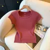Top de punto de manga corta con espalda hueca y botones para mujer, verano 2026, nuevo, suave, dulce, adelgazante