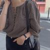 Camisa de Manga Larga para Mujer 2020 Nuevo Estilo Coreano Camisa Pequeña Versátil Holgada Top a Cuadros Camisa Ajustada de Cuello Redondo Moderna