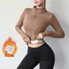Chaqueta de Fitness Gruesa de Terciopelo Ajustada para Mujer, Corte 3D, Agujeros para el Pulgar, Cortavientos, para Correr por la Mañana, Ciclismo, Se Puede Usar como Ropa Exterior, Top de Yoga