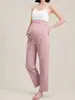 Calça de casa reta cropped simples para maternidade, tecido de malha respirável, caimento solto e confortável, calça de maternidade para o dia a dia