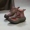 Jiezhou Colección Otoño 2026: Piel de vaca de primera capa, estilo casual japonés, nicho, botines cortos plisados, zapatos de plataforma gruesa retro para mujer