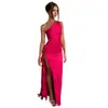 2025Wish Verão Europeu e Americano Novo Estilo Design Sexy Slim Fit Ombro Assimétrico Fenda Vestido de Cetim para Mulheres