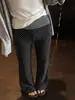 Pantalones acampanados grises de lunares estilo coreano para mujer, pantalones deportivos acampanados de rayas para verano con cintura ancha adelgazante, estilo casual para paseos tranquilos.