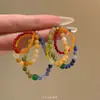 Arco Iris Deconstruido ~ Pendientes de Cristal con Cuentas de Color Dopamina Pendientes Femeninos de Color Contrastante Estilo Resort Accesorios de Clip para Oreja