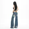 Jeans Feminino Flare de Cintura Alta para Primavera e Outono 2026 com Levantamento de Glúteos, Calças Americanas Retrô Lavadas Tie-Dye Emagrecedoras