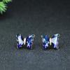 Colgante de cristal azul de cuatro piezas, collar de cristal para niña, anillo de mariposa, pendientes de cristal de moda, regalo de cumpleaños