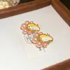 Brincos de Pérola Cor de Café Floco de Neve Gelado da Princesa Diana, Brincos de Zircônia Levemente Luxuosos e de Alta Qualidade, Brincos Estilo Palácio Retrô Francês