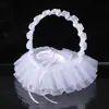 Bolsa de Ombro de Cetim com Renda Branca Cesta Caixa de Anel Proposta de Casamento Ocidental Laço Exquisito Caixa de Joias Decorativa