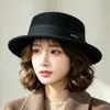 Chapéu coco de lã outono e inverno para mulheres, estilo retro francês britânico, chapéu bucket de copa reta, afina o rosto, chapéu versátil e moderno