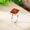 Um Veado Prata S925 Sterling Silver Southern Red Bambu Retro Quadrado Luz Luxo Anel de Dedo Anel Novo Nicho Chinês Moda High-end