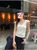 Chaleco de Estilo Universitario con Cuello Marino y Ribete de Encaje para Mujer, Nuevo Estilo de Verano Dulce y Picante Chica Corbata de Lazo Cintura Ceñida Top Corto sin Mangas