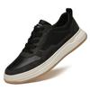 Tênis Casuais de Bico Redondo para Homem, Nova Tendência da Moda para Todas as Estações, Respirável, Couro Bovino, Costura, Diário, Versátil, Sapatos Brancos