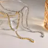 Collar de acero inoxidable con forma de serpiente incrustado de diamantes transfronterizo, cadena para clavícula de acero de titanio con circonita de oro de 18k de nicho de lujo ligero que no se decolora