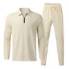 Outono 2023 transfronteiriço Masculino gola lapela manga longa esportivo casual waffle conjunto zíper