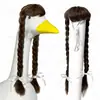 Pelucas para mascotas transfronterizas, pelucas de ganso, pelucas de ganso para porche, sombreros grandes de cabeza de ganso, disfraz divertido con pelo largo trenzado