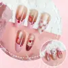 30 Peças de Unhas Postiças Olho de Gato Francesas Cereja Amêndoa Boutique Unhas de Manicure Xadrez Cereja Pintadas à Mão Atacado