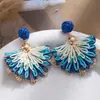 Brincos de Ráfia Coloridos com Flores Tecidos à Mão Estilo Étnico Boêmio de Alta Qualidade para Fotografia de Viagem Estilo de Férias