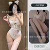 Chica Sexy con Sombrero de Paja, Ligero, Encaje de Lazo, Mono Transparente con Cortes, Lencería Sexy, Pura Tentación de Lujuria 2194