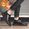Zapatos de Algodón de Cuero Genuino para Hombre de Edad Media y Mayores de Invierno, Zapatos de Cuero Antideslizantes, Forrados de Felpa, Engrosados, Cálidos, de Suela Suave, Zapatos de Cuero de Algodón para Papá