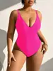 Nuevo traje de baño de una pieza talla grande de Amazon para mujer en color rojo rosa brillante con tirantes ajustables, corte ajustado, perfecto para vacaciones en la playa