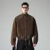 Jaqueta de camurça com zíper estilo retrô americana transfronteiriça para homens, novo estilo primavera 2026, casaco curto oversized com gola alta, moderno