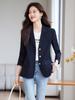 Jaqueta Azul Marinho de Manga Longa com Gola Pequena para Mulheres Profissional Casual Emagrecedora Comércio Exterior Transfronteiriço Outono e Inverno Nova Tendência para o Trabalho