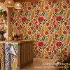 Impressão UV Adesivo de parede autoadesivo Flor Boêmia Laranja-avermelhado Fundo de loja parede impressão personalizada atacado
