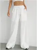 Calça Casual Casual Feminina de Cor Sólida com Cordão, Perna Reta e Flare, Bolso, Estilo Novo Europeu e Americano, Cruzamento de Fronteira Irregular, 2026