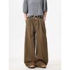 Pantalones de Trabajo Casuales de Moda Estilo Americano para Hombres y Mujeres, Corte Holgado, Pantalones Largos Rectos de Pierna Ancha Color Gris Vintage