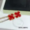 Pendientes de Trébol de Cuatro Hojas V-Gold de Precisión CNC, Versión de Alta Gama, con Ágata Roja y Madreperla Blanca, Gruesamente Chapados en Oro de 18 Quilates, Joyería de Alta Gama
