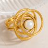 Luz de Anillo de Perlas Europeas y Americanas Lujo de Alta Gama Retro Anillo Irregular Anillos de Oro Real de 18k Anillo de Acero de Titanio Transfronterizo