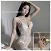 Hermosa y Atractiva Ropa Interior Sexy, Body de Encaje Hueco sin Entrepierna, Camisón Seductivo Transparente con Tirantes Qqny