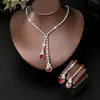 Conjunto de Dos Piezas de Collar y Pendientes de Gota de Agua Rosa Cristalino Transfronterizo Accesorios para Vestido de Novia de Noche Joyería de Novia Conjunto para Mujer