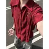 Nova Camisa de Seda de Gelo Cor Vinho Estilo Chinês Fresca de Manga Curta para Homens, Tendência Nacional de Verão Design de Luxo Leve de Alta Qualidade