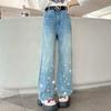 Pantalones de niña primavera y otoño 2024 Nuevos jeans para niños de estilo occidental Pantalones anchos rectos de estilo coreano para niñas sueltos