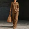 Amazon Aliexpress Otoño e Invierno 2026 Nuevo Conjunto Casual para Mujer con Camiseta de Manga Larga de Color Sólido con Cuello en V y Pantalones con Bolsillos