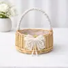 Cesta tejida rústica de mano para flores frescas y secas, macetero de ratán y mimbre impermeable, cesta de almacenamiento para picnic, cesta para fotos de niña de las flores