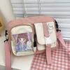 Bolso pequeño de estilo japonés para mujer, estilo coreano ulzzang, antiguo, bonito, bonito, para chica, transparente, con tarjeta, para estudiante, bolso cruzado de color en contraste.