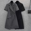 Ropa para Mujer de Talla Grande 2021 Nuevo Diseño Chic Asimétrico en la Cintura Look Adelgazante Vestido Elegante Falda de Traje de Manga Corta