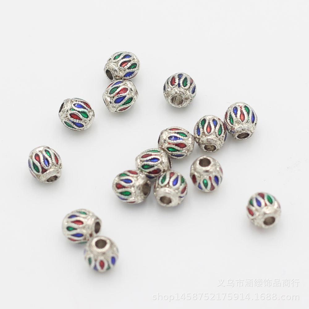 合金滴油景泰蓝烧蓝珐琅珠子DIY红蓝串珠小珠子隔珠 红绳饰品