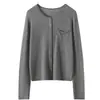Nuevo Cárdigan de Punto de Seda y Lana 2026 Otoño/Invierno con Borde Enrollado, Cuello Redondo, Manga Larga para Mujer, Color Sólido, Top Holgado con Bolsillos