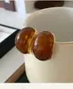 Pendientes Ovalados de Resina con Aguja de Plata Electrochapada en Oro Real de 18K Pendientes Simples Retro Elegantes Pendientes de Nicho de Gama Alta