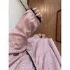 Pijama cárdigan de cuadros estilo francés para mujer, con cuello en V, suave, otoño, patchwork de encaje, manga larga, pantalón largo, conjunto de loungewear