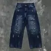 Jeans de Pierna Ancha con Salpicaduras Pintados a Medida para Hombre Jeans de Pierna Ancha con Múltiples Bolsillos Estilo Graffiti para Hombre Jeans para Hombre de Marca Trendy Americana