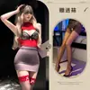 Lingerie sexy de secretária plus size, saia bodycon OL com renda vazada, conjunto de uniforme atraente para boate 8118
