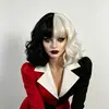 Amazon Peruca Cruella Cos Bruxa Preto e Branco Europeia e Americana Curta Cacheada Peruca Completa Exportação Transfronteiriça Fábrica Estoque Pronto