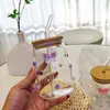Taza de Vidrio de Mariposa Colorida Hecha a Mano para Café, Jugo, Bebidas Frías con Tapa, Taza Transparente con Popote, Taza de Vidrio de Alto Borosilicato para Niñas