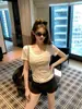 Itookgiiiii Roupa Levemente Picante Cinza Coração de Strass Decote U Ombro Normal Manga Curta Camiseta para Mulheres Verão Slim-Fit Top
